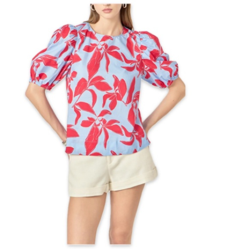English Factory Anthropologie Floral Print Puff Short Sleeve Top small‎ new